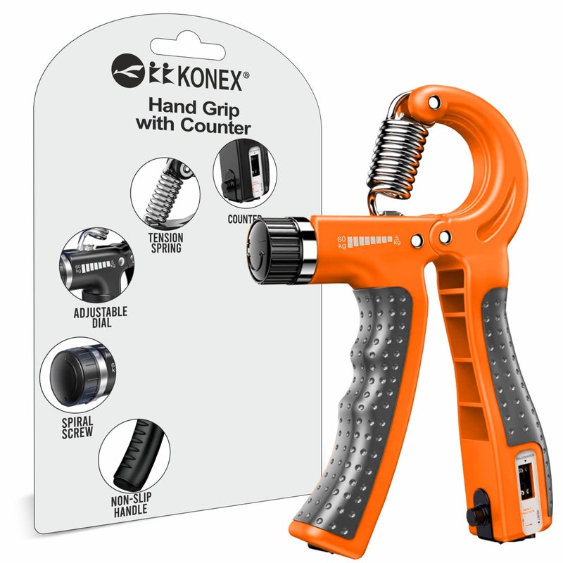 KONEX Adjustable Hand Gripper Strengthener for Men & Women | Hand Exercise Equipment for Home and Gym Workouts (With Counter, Orange) - Image 1